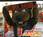 SpotSound Amazon mascot brown bear, beaver in sportswear