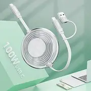 USB C 100W Retractable Multi 3-in-1 USB A/Type C to USB-C Travel Wall Charger Cable iPhone Charge Cable,Fast Charger Cord Combo for iPhone 15/Samsung Galaxy/iPad Pro/Android/LG/Huawei/XiaoMi/Pixel-4FT