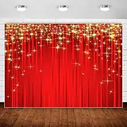 Sparkle Red Carpet Curtain Christmas Photography Background for Golden Glitter Xmas Party Decorations Hollywood VIP Indian Birthday Banner Photo Booth Shoot Backdrops 7x5ft