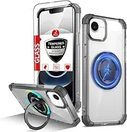 IYTRRYH for iPhone 16E Case Magnetic Compatible with MagSafe Wireless Charging,with 2 Screen Protector,Built-in 360°Kickstand Ring Military Grade Drop Heavy Duty Protection Shockproof Phone Case Black