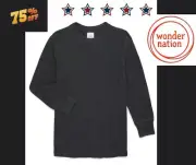 Wonder Nation Boys XL 14-16 Thermal Top Long Sleeves BLACK Crewneck Pullover