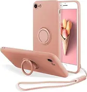 UEEBAI Case for iPhone SE 2020 iPhone 7 iPhone 8, Slim Liquid Silicone Phone Case with 360 Rotatable Ring Holder Kickstand fashion Hand Strap with Magnetic Car Mount Shockproof TPU Bumper cover - Pink