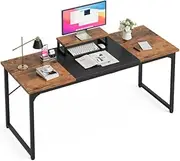 Miazya Large Computer Desk with Monitor Stand, Home Office Desk Gaming Table with Splice Board, Modern Simple Writing Desk for Work Study Home Gaming Office Rustic Brown and Black 160CM