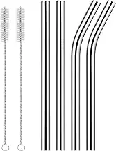 Milkshake Straws 10mm Jumbo Metal Straws, 4 Pack Stainless Steel Straws 240mm Long Straw with 2 Cleaning Brush, Reusable Metal Drinking Straws for Smoothie, Milkshake, Boba Tea