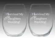 I survived my daughters wedding stemless wine glasses engraved custom