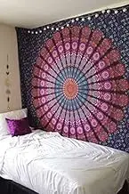 Marubhumi - Indian Mandala Tapestry, Boho Wall Hanging, Unframed Cotton Tapestry (220cm x 140cm, Purple)