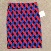 LuLaRoe Cassie Skirt XL Knee Length Unlined Pull On Red Blue Geometric New