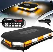 ASPL 16.5 Inch Roof Top Beacon Emergency Strobe Light with Controller 56 LED Magnetic Warning Caution lights bar Traffic Hazard Plow Light for Trucks Vehicles Construction Snowplow (Amber/White)