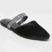 A New Day Maxine Black Velour Velvet Mules with Rhinestone -Womens Size 7 NEW