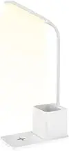 Huayeex Adjustable Desk Lamp | Modern Desk Lamp Wireless Charger,Eye-Caring Lighting Adjustable Brightness, Pen Holder Desktop Accessories Table Light for Bedroom Dorm Office