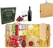Bamboo Cheese Board Gifts for Women Wife Mum Couples, Charcuterie Board with Knife Set - Serving Platter Tray, House Warming/Wedding/Anniversary/Birthday Present, 22.8 * 11.4''