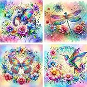 mrpwnle 4 Pack Animals Diamond Painting Kits for Adult, 5D Cute Animals Diamond Art Kits, DIY Colorful Animal Diamond Art Painting, Round Full Drill Crafts Kits, Home Decor Gift 12 x 12 Inch
