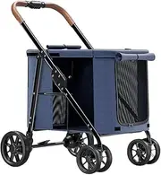 Dog Stroller Foldable Cart Carriage Pet Dog Strollers for Large Dogs, Folding Large Space Dog Pram Pushchair Luxury Multi Pet Travel Stroller Carrier for Cat Dog and More(Blue)