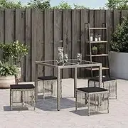 vidaXL Garden Stools with Cushions 4 pcs Light Grey Poly Rattan - Weather-Resistant Seating for Patio, Garden, Poolside