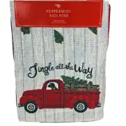 Christmas Tapestry Table Runner Red Truck Black Lab Pine Trees 13 x 72 Windham