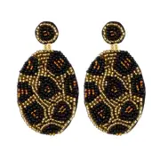 Women's Boho Handmade Beaded Drop Dangle Earrings Oval Leopard Bohemian Statemen
