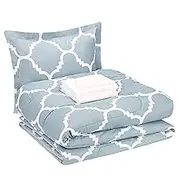 Amazon Basics 5-Piece Lightweight Microfiber Bed-In-A-Bag Comforter Bedding Set - Twin/Twin XL, Dusty Blue Trellis