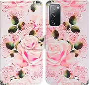 Galaxy S20 FE 5G Case,Bcov Pink Rose Flowers Leather Flip Case Wallet Cover with Card Slot Holder Kickstand for Samsung Galaxy S20 FE 5G / S20 Fan Edition