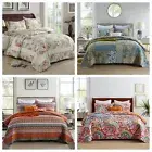 100% Cotton Floral Bedspread Coverlet Set Queen King Size Quilted Patchwork Bed