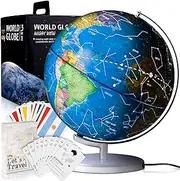 Children Illuminated Spinning World Globe with Stand Plus a Bonus Card Game. 3 in 1 Interactive Educational Desktop Earth Globe for Kids|LED Night Light Lamp, Political Map and Constellation View.