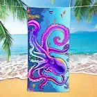 Large Octopus Beach Towel, Blue Microfiber Bath Towel for Women, Sand Free Quick