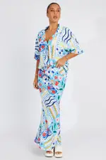 Multi Abstract Maxi Bias Skirt - Size 6, Women's Maxi Skirt