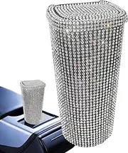 Glitter Car Trash Can, Rhinestone Car Trash Can with Lid, Bling Car Trash Can Front Seat, Rhinestone Car Trash Can, Kitchen Bedroom Automotive Car Accessories