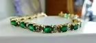 10.50Ct Oval Cut Emerald Beautiful Bracelet 925 Silver Gold Plated