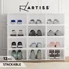 Artiss Shoe Rack Storage Cabinet Shoe Box 12 Stackable Plastic Cube White