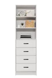 MALMO 3 SHELF 4 DRAWER WALK IN WARDROBE - WHITE - VJ PANEL - OVAL BLACK