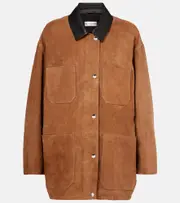 [Nour Hammour] Nour Hammour Barn leather-trimmed suede jacket AU 16 brown