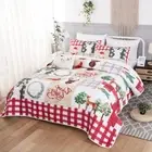 Christmas Reindeer Patchwork Bedspread Quilt Coverlet Comforter Set Queen Size