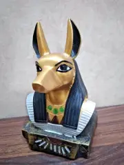Handmade Head Black* Gold Statue of Anubis Egyptian God of afterlife 7 inch