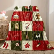 Festive Flannel Blanket Christmas Home Decor Throw for Bedroom Room Retro