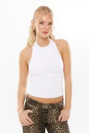 [Supré] Supré - Kristi Ruched Halter Top - White M WHITE