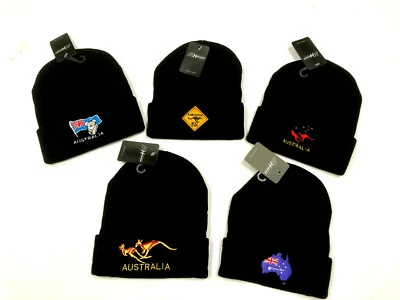 Australian Souvenir Aussie Embroidery Beanie Hat Black NEW UNISEX ADULT Beanies