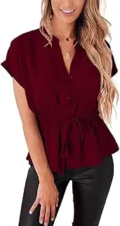 [Generic] Womens Button Down Blouses Casual Peplum Summer Tops Dressy Chiffon Work Blouse