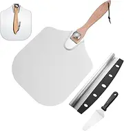 Aluminum Pizza Peel Set 12 x 14 Inch Metal Pizza Spatula Paddle with Foldable Wood Handle Pizza Cutter Server for Homemade Pizza Bread Baking Pizza Oven Accessories