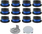AC14RL3A String Trimmer Spool Replacement for Ryobi One+ AC14RL3A 18v, 24v and 40v Cordless Trimmers, 11ft 0.065" Auto Feed Cordless Weed Eater Spools Line with 522994001 Cap (12 Spools + 2 Caps)