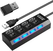 USB Splitter - Multi-Port Data Splitter,Compact Anti-Slip USB Hub with Independent Button for Remote Work Game Setup Studio Travel Classroom Co-Working Space Photography Video