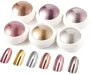 [BISHENGYF] Chrome Nail Powder 6 Jars Rose Gold Mirror Effect Manicure Pigment Glitter Dust for Salon Home DIY Nail Art Deco with 6 Eyeshadow Sticks