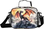 Insulated Lunch Box Vintage Dragon Rocky for Women Men - Ideal for Work, Picnics - Includes Adjustable Shoulder Strap