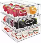 Fridge Drawer Pull Out Stackable Bins with Handle Clear Refrigerator Drawers Org