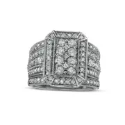 1.75 CT. T.W. Composite Natural Diamond Octagonal Frame Antique Vintage-Style Three Piece Bridal Engagement Ring Set in Solid 10K White Gold