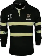 [LIVE FOR RUGBY] Ireland Harp Black & Cream Long Sleeve Rugby Shirt (S-XXXL)
