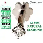 Diwani 1.9mm Real VVS Diamond Nose Lip Labret Screw Piercing Stud Ring 14k Gold