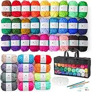 40 Acrylic Yarn Skeins 2000 Yards Craft Yarn with Reusable Canvas Bag Includes 6 E-Books 2 Crochet Hooks 2 Weaving Needles 4 Locking Stitch Markers for Crochet & Knitting by Inscraft