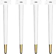 Furniture Legs 4Pcs,DIY Furniture Support Feet,Metal Cabinet Legs,Modern Round Straight Tapered Furniture Feet,for Sofa,Coffee Table,Bench,Dresser,Chair,White with Gold (50cm(19.7in))
