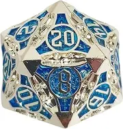 D20 23mm Metal Dice Polyhedral Dice for Dungeons and Dragons, RPG, Polyhedral Roleplaying Games MTG Table Games (Silver + Blue)