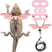3PCS Pink Bearded Dragon Harness and Leash, Adjustable Lizard Harness with Wings for Reptile Lizard, Amphibians, Outdoor Walking Vest with Traction Rope (S, M, L)